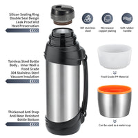 1 x RAW Customer Returns Olerd Thermos Flask 2.5L, Insulated Stainless Steel Drinking Bottle, Insulated Bottle with 2 Drinking Cups, Double Wall Insulated Camping Water Bottle, 24h Hot Cold Silver  - RRP €36.38