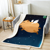 1 x Brand New Funny Capybara Blanket 75x100 for Kids Boys,Kawaii Flying Capybara Fleece Blanket,Cartoon Rodent Animal Blanket Throw Cute Room Decor for Teens Girls,Outer Space Theme Fuzzy Blanket Soft - RRP €20.4