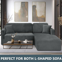 1 x RAW Customer Returns CHELZEN Velvet Peninsula Sofa Cover, 2-Piece Couch Cover Left Right Corner, Chaise Longue Sofa Slipcovers with Two Pillowcases, L Shape Peninsula Sofa Covers 1 Seater 2 Seater, Gray  - RRP €48.99