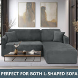 1 x RAW Customer Returns CHELZEN Velvet Peninsula Sofa Cover, 2-Piece Couch Cover Left Right Corner, Chaise Longue Sofa Slipcovers with Two Pillowcases, L Shape Peninsula Sofa Covers 1 Seater 2 Seater, Gray  - RRP €48.99