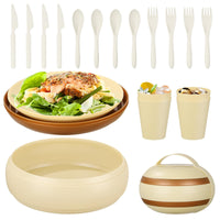 1 x RAW Customer Returns Yitriden 21 Piece Camping Tableware Set, Plastic Tableware Set for 4 People, Outdoor Picnic Camping Accessories with Plate, Bowl, Cup, Cutlery Set - RRP €17.14