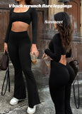 1 x RAW Customer Returns Navneet Women s Flared Pants Yoga Pants Long Yoga Pants Wide Leg Leisure Pants High Waist Jazz Pants Dance Flared Leggings 70s Yoga Pants Scrunch Leggings Behind V Waist Black L - RRP €23.39