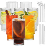 2 x RAW Customer Returns ALINK Cocktail Glasses, Set of 8, ribbed drinking glasses, water glasses, long drink glasses, Iced Coffee Glasses with Straw, 2 Cleaning Brushes, for Family, Camping, Party, Bar-310 ML - RRP €62.5