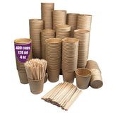 1 x RAW Customer Returns GoBeTree 400 Disposable Kraft Paper Coffee Cups with 120 ml 4 oz Capacity, Disposable Kraft Paper Coffee Cups with Wooden Coffee Stirrers. For Hot and Cold Drinks, Cream - RRP €30.95