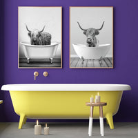 1 x Brand New UGZDEA Animal in the Bathtub Canvas Pictures, Black White Highland Cow Elephant Bathroom Poster Modern Living Room Bedroom Home Decor-without Frame A, 2x40x60cm  - RRP €21.99