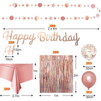 1 x RAW Customer Returns Rose gold birthday party decoration - happy birthday garland, glitter stars and circles garland, confetti balloons, rose gold latex balloon, tablecloth, glitter curtain for girls birthday decoration for women - RRP €14.11