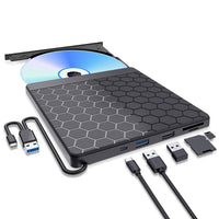 1 x RAW Customer Returns External DVD CD drive, USB 3.0 USB C DVD drive external with SD TF slot 2 USB ports, DVD burner player external CD drive for laptop PC Mac MacBook Windows 11 10 8.1 7 Linux Desktop - RRP €27.99