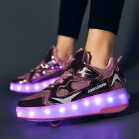 1 x RAW Customer Returns YongerYong Boy and Girl LED Lights Flashing Roller Skates, Unique Double Retractable Rechargeable Wheels, Skateboarding Shoes Outdoor Sports Gymnastics Sneakers - RRP €51.6