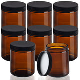 1 x RAW Customer Returns BELLE VOUS Pack of 8 Round Brown Glass Containers with Lids - 240ml - Empty Refillable Screw Jar with Black Lid - Jar for Cosmetic Storage, Face Cream, Essential Oils and Makeup - RRP €27.18