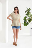 1 x RAW Customer Returns GRACE KARIN Women s Summer Blouse Tops Lightweight Short Sleeve A-Line Top Apricot L - RRP €26.99