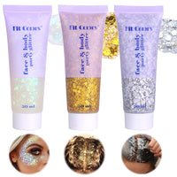 1 x RAW Customer Returns Miioto Glitter Fix Gel, Body Glitter, Glitter Face Gel, Body Glitter Gel, Mermaid Sequins Chunky for Face Nails Eyes Lips Hair Body for Festival Party Face Makeup, 3 Bottles B  - RRP €13.06