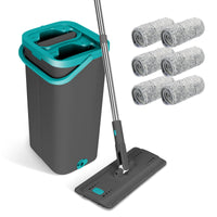 1 x RAW Customer Returns Masthome Flat Mop with Bucket, 360 Rotating Mop and Wringer Bucket with 6 Microfibre Cloths, Hands-free Mop with Bucket for All Types of Floors - RRP €39.46