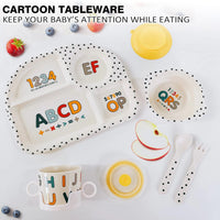 1 x RAW Customer Returns Greentainer children s tableware set made of melamine, 6-piece fall-proof tableware set - baby menu tray, children s bowl with suction cup, cup with lid, spoon, fork for children, from 6 months, dishwasher safe - RRP €18.98