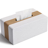 1 x RAW Customer Returns LADSTAG cosmetic tissue box tissue dispenser made of PU leather, tissue box tissue box dispenser tissue box tissue box cover rectangular, L W H 25 13.7 9.4 cm gold white  - RRP €21.62