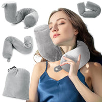 1 x RAW Customer Returns EPROICKS Travel Neck Pillow Travel Pillow Airplane Pillow travel - Memory Foam, Can Be Folded Any Side Sleeper Neck Pillow, for Train, Car, Office, Camping, Travel Gadgets Gray  - RRP €20.64