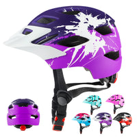 1 x RAW Customer Returns RaMokey Children s Bicycle Helmet, Bicycle Helmet with Light for Children, Lightweight Children s Helmet with Adjustable Dial for Girls and Boys 48-56 cm from 3-13 Years Purple Rose  - RRP €30.59