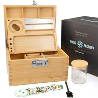 1 x RAW Customer Returns Viking Factory Large Bamboo Box with Combination Lock, Decorative Home Box with Lock, Tray Glass Container Accessory Tool 24 18 14CM ORIGINIAL  - RRP €62.99