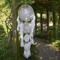 1 x RAW Customer Returns EasyBravo Extra Large Bohemian Dream Catcher with 3 Circles, White Feathers Macrame Wall Hanging for Vintage Wedding Home Decoration 35 cm Circle 110 cm Long - RRP €19.99