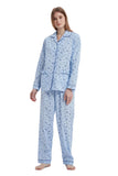 1 x RAW Customer Returns GLOBAL Women s Pajamas Cotton Women s Pajama Set Long Women s Two-Piece Sleepwear Comfortable Loungewear Buttoned Top Trousers Drawstring Blue Sweet Flowers L - RRP €20.16