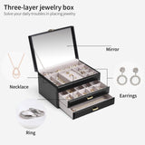 2 x Brand New Vlando jewelry storage jewelry box with mirror jewelry box women s jewelry box with 3 levels and drawers, jewelry organizer made of leather for earrings, necklaces - RRP €40.8