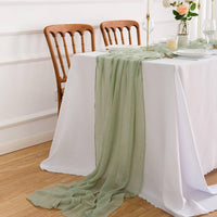 1 x RAW Customer Returns AOKSUNOVA Table Runner Eucalyptus Green Muslin Decorative Fabric 300 x 80cm Gauze Rustic Table Runner Cheesecloth Washable - RRP €14.99