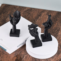 1 x RAW Customer Returns oliruim Black Home Decor, Woman Face Statue, Collectible Statue for Modern Home, Living Room, Bookcase, Black Desk Decor, 3-Piece Set 3-Piece Black  - RRP €29.5