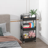 1 x RAW Customer Returns Sywhitta 3 Compartment Plastic Cart Multifunctional Office Living Room Kitchen Storage Cart with Wheels Black - RRP €31.91