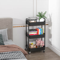 1 x RAW Customer Returns Sywhitta 3 Compartment Plastic Cart Multifunctional Office Living Room Kitchen Storage Cart with Wheels Black - RRP €31.69