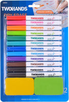 1 x RAW Customer Returns TWOHANDS Erasable Whiteboard Markers with 2 Erasers, Ultra Fine Tip Markers 0.7 mm, Low Odor, Assortment of 11 Colors, 12 Pieces, 20543 - RRP €10.66