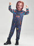 1 x Brand New IKALI Killer Doll Costume Kids Halloween Chucky Fancy Dress Spooky Costume Boys Courage Jumpsuit with Mask 4-6 Years - RRP €26.65