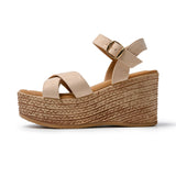 1 x RAW Customer Returns JOMIX Summer Women s Sandals Slippers Girls Sea Wedge Casual Beach with Crossed Bands with Buckle SD9104 Beige,37  - RRP €36.95