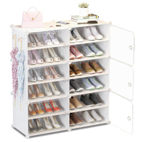 1 x RAW Customer Returns HOMCENT Shoe Rack with Doors and Key Holder, Shoe Cabinet for 12-24 Pairs of Shoes, Plastic Shoe Racks for Hallway Bedroom Entrance, 2x6 Tiers, White - RRP €37.3