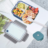 1 x RAW Customer Returns MUJUZE lunch box with compartments, 1400 ml lunch box for adults children, snack box with cutlery and small cans, sustainable lunch box with compartments, bento box for school work picnic travel blue  - RRP €16.99