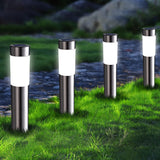 1 x RAW Customer Returns Joomer Solar Lights for Outdoors 4 Pack Stainless Steel LED Solar Lights Garden Outdoor Light Weatherproof White Path Light Cylindrical Garden Light Auto On Off for Patio Lawn Terrace Driveways - RRP €36.04