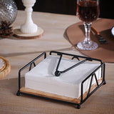 2 x Brand New Flat Napkin Holder for the Table, Napkin Holder for Paper Napkins, Black Metal Napkin Holder, Wooden and Metal Napkin Holder, Square Napkin Holder Black  - RRP €40.8