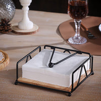 1 x Brand New Flat Napkin Holder for the Table, Napkin Holder for Paper Napkins, Black Metal Napkin Holder, Wooden and Metal Napkin Holder, Square Napkin Holder Black  - RRP €20.4