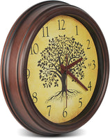 1 x RAW Customer Returns FISHTEC wall clock tree of life 30.5 cm - large numbers - radio controlled and quiet without Tic Tac - frame strip - dial in wood look - retro style - RRP €20.4