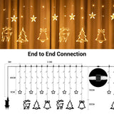 1 x RAW Customer Returns GlobaLink light curtain star 2.3M 138LED fairy lights curtain window decoration power operated warm white with hook 8 modes Christmas decoration indoor outdoor with reindeer bells for door window wall room garden - RRP €21.77