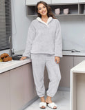 1 x RAW Customer Returns Niwicee Pajamas for Women Winter Super Soft Fleece Pajama Set Sleepwear 2 Piece Ladies Nightwear Warm Long Sleeve and Long Pants with Pocket Light Grey,L  - RRP €31.73