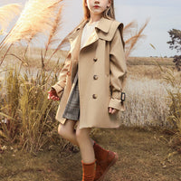 1 x RAW Customer Returns amropi Girl s Trench Coat with Belt Half Sleeve Jacket Khaki-2,10-13 years  - RRP €37.79