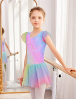 1 x RAW Customer Returns Arshiner Girls Ballet Tutu Ballet Dress Kids Ballet Clothes Cotton Ballet Costume Rainbow Dance Jumpsuit with Chiffon Tutu Skirt 7-8 Years - RRP €20.23