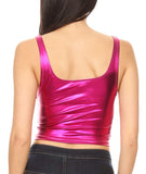 1 x Brand New Sakkas 18-1507 - Women s Stretchy Sleeveless Liquid Metallic Club Crop Tank Top Fuchsia - 1X - RRP €33.99