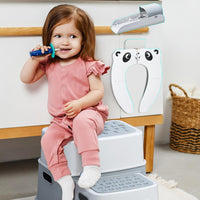 1 x Brand New LAIWOO Step Stool Children 2 Steps, Robust Two-Step Children s Stool for Bathroom Sink Toilet Kitchen, Anti-Tipping and Anti-Slip, with Children s Toilet Seat, Faucet Extension Gray  - RRP €34.99