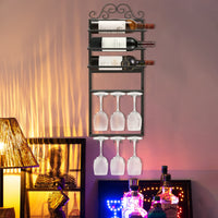 1 x Brand New Wall-mounted metal wine rack with glass holder, wine bottle racks, decorative wall-mounted shelf for 3 wine bottles, 6 glasses, modern wall holder wall shelf for kitchen, shower room, dining room, bar - RRP €45.62