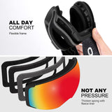 1 x RAW Customer Returns Odoland ski goggles unisex for men and women, boys, frameless snowboard goggles with magnetic interchangeable lenses, UV protection, anti-fog snow goggles, helmet-compatible ski goggles for skiing, black red - RRP €34.27