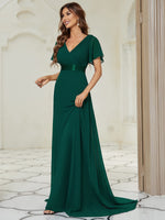 1 x RAW Customer Returns Ever-Pretty Women s Evening Dress Empire Style A-Line V-Neck Short Sleeves Long Dark Green 38 - RRP €74.99