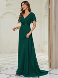 1 x RAW Customer Returns Ever-Pretty Women s Evening Dress Empire Style A-Line V-Neck Short Sleeves Long Dark Green 38 - RRP €74.99