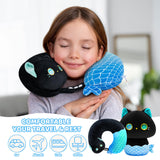 1 x RAW Customer Returns Mewaii Kids Travel Pillow, Cute Brown Cat Stuffed Animal Plush Toy, Cartoon Neck Pillow for Kids Adults, Reversible Plush Squishy 2-in-1 Plush Toy for Airplane, Car, Train 13 Inches  - RRP €27.22