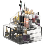 1 x RAW Customer Returns Readaeer Makeup Organizer, 2-Tier Freely Stackable Storage Box, Waterproof and Dustproof Multifunctional Bathroom Makeup Organizer, with 2 Drawers. - RRP €20.21