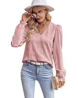 1 x RAW Customer Returns Tanmolo long-sleeved women s blouse, elegant long-sleeved pullover, V-neck tunic, casual tops, puff sleeves, blouse shirt, basic tops, old pink, XXL - RRP €21.29